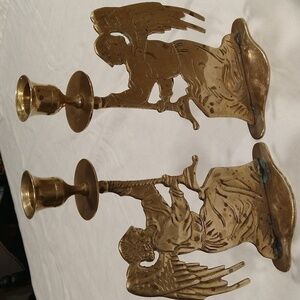 Vintage mid century solid brass Christmas angel candle holder 9 1/2"x 5" -India